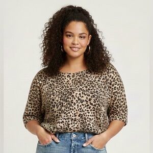 Camille Claude leopard print short sleeved top, crew neck, great condition, XL